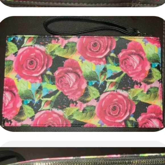 JUICY COUTURE FLORAL ROSES ROSE CLUTCH WRISTLET POUCH TRAVEL ID WALLET BAG 🌹 - Picture 2 of 16